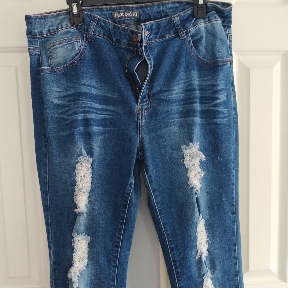 Jack David Distressed Medium Wash Straight Leg Jeans 20 - Picture 2 of 10